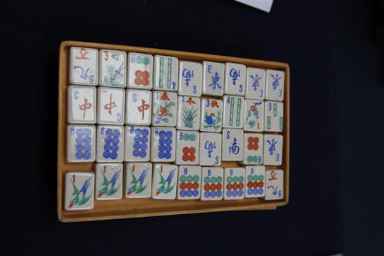 A bamboo and bone mahjong set,